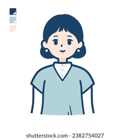 A woman wearing a knit vest with upper body images.It's vector art so it's easy to edit.