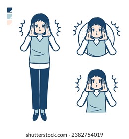 A woman wearing a knit vest with Warned loudly images.It's vector art so it's easy to edit.