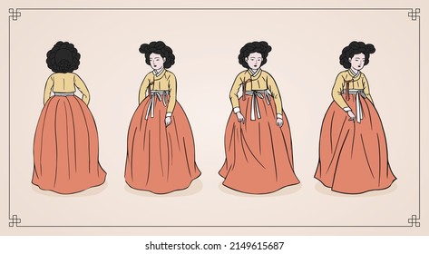 Woman wearing Korean traditional clothes(Hanbok). Vector illustration. 