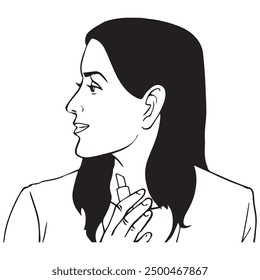 A woman wearing lipstick and looking to the other side. Illustration in black and white and vector format. Please note that this illustration is not AI Generated content.