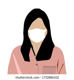 Woman wearing mask concept vector  illustration icon .