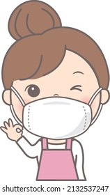 Woman wearing a mask (housewife .apron)
