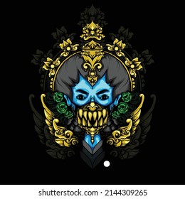 Woman wearing mask illustration design with flower ornament