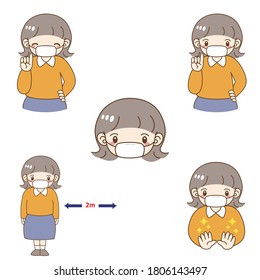 Woman wearing a mask Illustration set