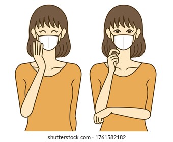 A woman wearing a mask.  Illustrations of a cute simple woman