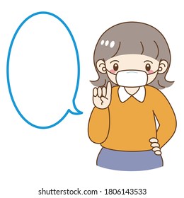 Woman wearing a mask, pointing her finger