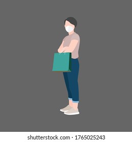 Woman wearing mask to prevent Covid-19 virus is standing isolated on background illustration vector