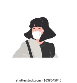 woman wearing mask to prevent epidemic MERS-CoV wuhan coronavirus 2019-nCoV pandemic medical health risk portrait vector illustration