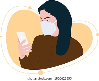 A woman wearing a mask is reading phone news