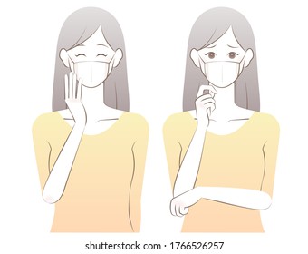 A woman wearing a mask. Watercolor. A simple hand-drawn illustration.