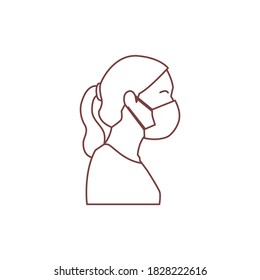 Woman wearing masker to protect his self against virus illustration in linear