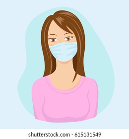 Woman wearing medical face mask, health care and medical concept