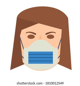 Woman wearing a medical mask on white background vector.