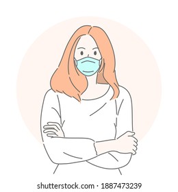 Mujer con mascarilla médica para proteger COVID-19 o prevenir enfermedades, gripe, contaminación del aire, contaminación del aire, concepto de contaminación del mundo.