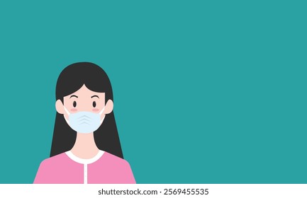 Woman wearing medical mask to protect COVID-19 or prevent disease, flu, air pollution, contaminated air, world pollution concept. HMPV, Human Metapneumovirus.