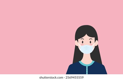 Woman wearing medical mask to protect COVID-19 or prevent disease, flu, air pollution, contaminated air, world pollution concept. HMPV, Human Metapneumovirus.