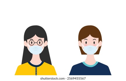 Woman wearing medical mask to protect COVID-19 or prevent disease, flu, air pollution, contaminated air, world pollution concept. HMPV, Human Metapneumovirus.