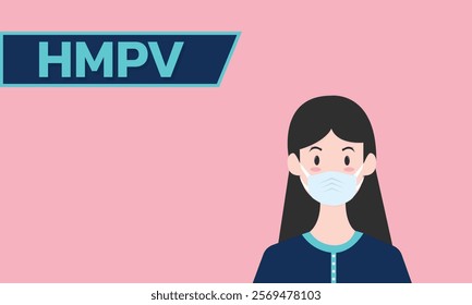 Woman wearing medical mask to protect HMPV, Human Metapneumovirus. COVID-19 or prevent disease, flu, air pollution, contaminated air, world pollution concept.