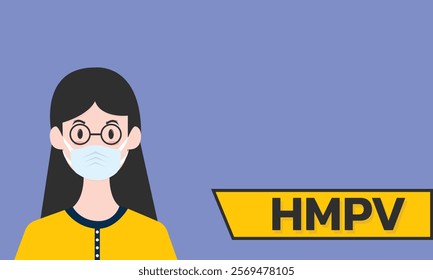 Woman wearing medical mask to protect HMPV, Human Metapneumovirus. COVID-19 or prevent disease, flu, air pollution, contaminated air, world pollution concept.