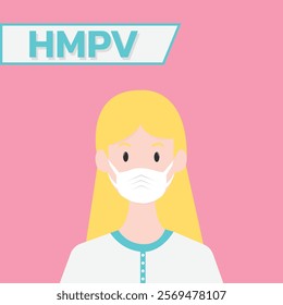 Woman wearing medical mask to protect HMPV, Human Metapneumovirus. COVID-19 or prevent disease, flu, air pollution, contaminated air, world pollution concept.