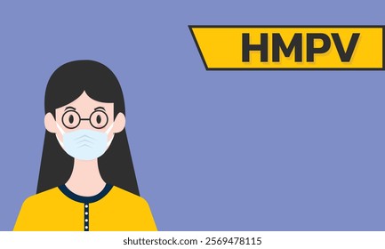 Woman wearing medical mask to protect HMPV, Human Metapneumovirus. COVID-19 or prevent disease, flu, air pollution, contaminated air, world pollution concept.