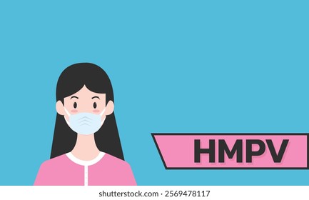 Woman wearing medical mask to protect HMPV, Human Metapneumovirus. COVID-19 or prevent disease, flu, air pollution, contaminated air, world pollution concept.