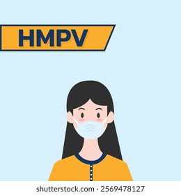 Woman wearing medical mask to protect HMPV, Human Metapneumovirus. COVID-19 or prevent disease, flu, air pollution, contaminated air, world pollution concept.