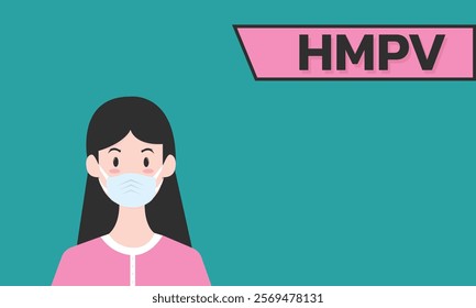 Woman wearing medical mask to protect HMPV, Human Metapneumovirus. COVID-19 or prevent disease, flu, air pollution, contaminated air, world pollution concept.