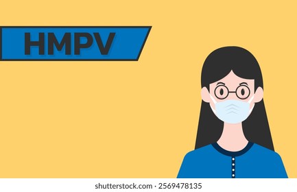 Woman wearing medical mask to protect HMPV, Human Metapneumovirus. COVID-19 or prevent disease, flu, air pollution, contaminated air, world pollution concept.