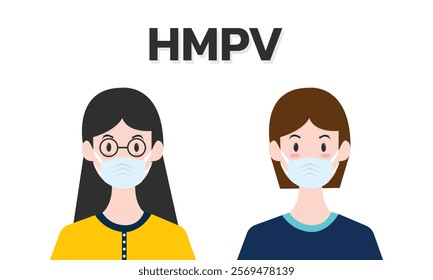 Woman wearing medical mask to protect HMPV, Human Metapneumovirus. COVID-19 or prevent disease, flu, air pollution, contaminated air, world pollution concept.