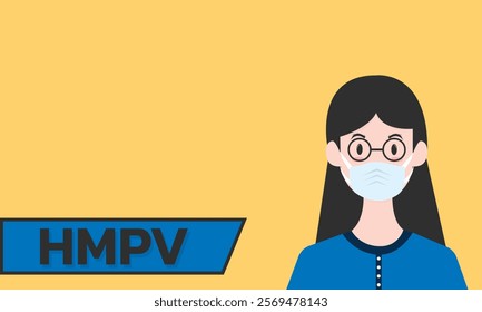 Woman wearing medical mask to protect HMPV, Human Metapneumovirus. COVID-19 or prevent disease, flu, air pollution, contaminated air, world pollution concept.