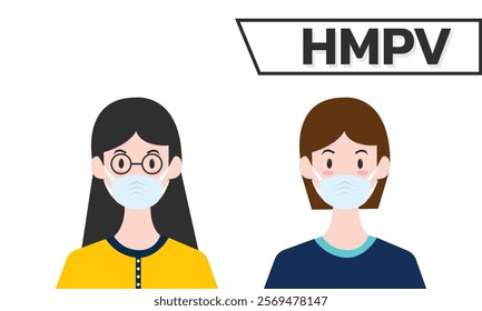 Woman wearing medical mask to protect HMPV, Human Metapneumovirus. COVID-19 or prevent disease, flu, air pollution, contaminated air, world pollution concept.