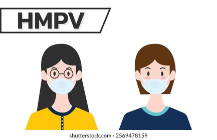 Woman wearing medical mask to protect HMPV, Human Metapneumovirus. COVID-19 or prevent disease, flu, air pollution, contaminated air, world pollution concept.