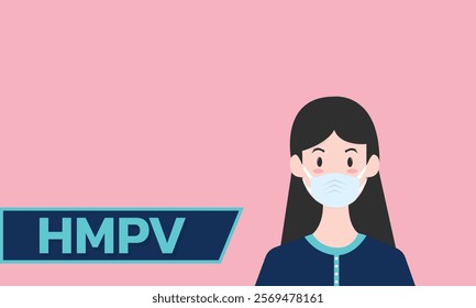 Woman wearing medical mask to protect HMPV, Human Metapneumovirus. COVID-19 or prevent disease, flu, air pollution, contaminated air, world pollution concept.