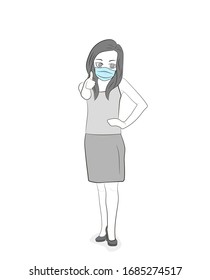 Woman Wearing A Medical Mask. Protection Against Coronavirus. Medical Advice. Vector Illustration.