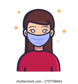 Woman wearing medical surgical mask vector illustration. Person Icon Concept White Isolated. Flat cartoon style