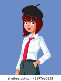 
Woman Wearing Menswear Inspired Clothing Vector Illustration. Cool girl wearing gender fluid outfit for work
