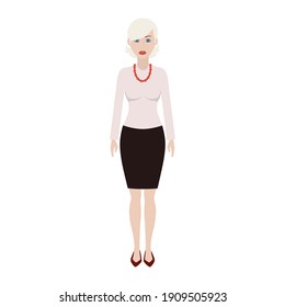 Woman wearing modest office clothing and necklace flat vector illustration