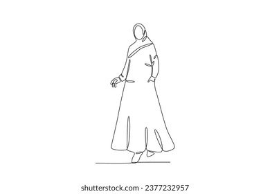 A woman wearing a Muslim dress. Abaya one-line drawing