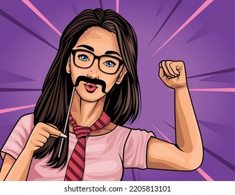 woman wearing mustache and necktie character