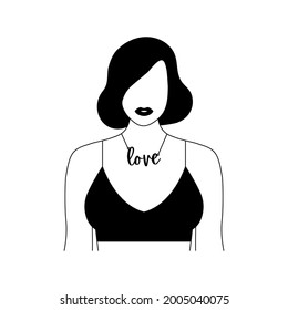 Woman wearing necklace, trendy feminine illustration