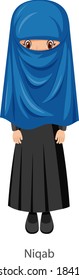 A woman wearing Niqab Islamic traditional veil cartoon character illustration