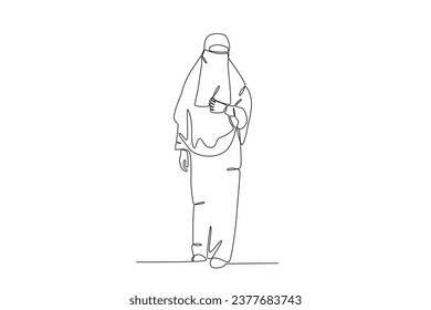 A woman wearing a niqab. Niqab one-line drawing