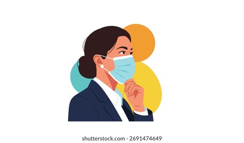 Woman wearing a protective face mask against illness and pollution.