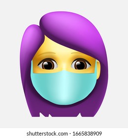 Woman wearing protective Medical mask for prevent virus Novel Coronavirus (2019-nCoV) and air pollution. Vector illustration