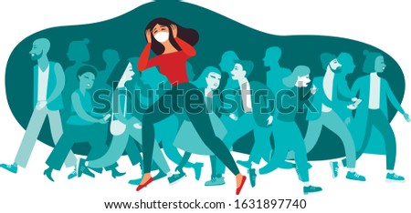 Woman wearing protective medical mask  Crowd of people on background. 2019-ncov COVID-19 coronavirus worldwide pandemic concept. flat vector illustration Stock photo © 