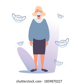 woman wearing protective surgical mask avoid covid 19 vector illustration