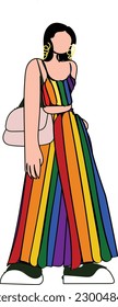 woman wearing rainbow dress in support of lgbt pride festival concept