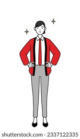 Woman wearing a red happi coat with her hands on her hips, Vector Illustration