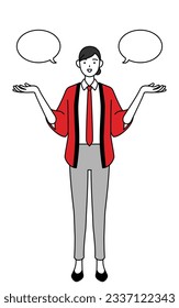Woman wearing a red happi coat with wipeout and comparison, Vector Illustration